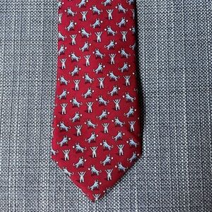 Vineyard Vines Red and Blue Bull Bear Market Patterned Silk Tie